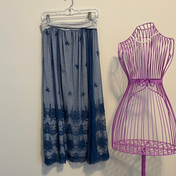 Sundance Navy Embroidered Maxi Skirt - Picture 6 of 6